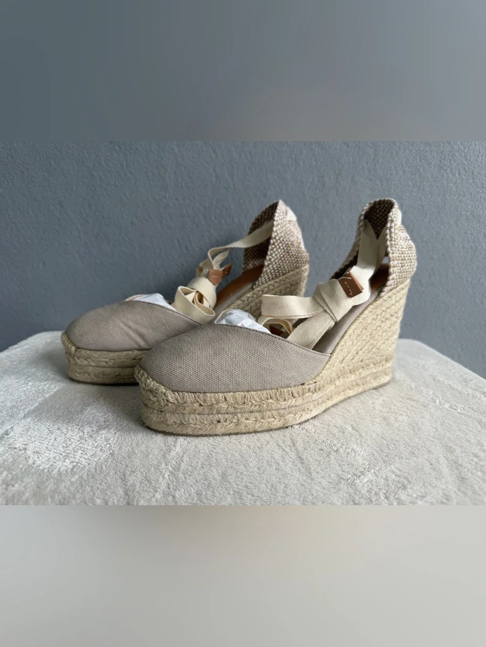 Castaner Espadrille Wedges Sandals s38 Women’s Ivory Lace Up Ankle Ties